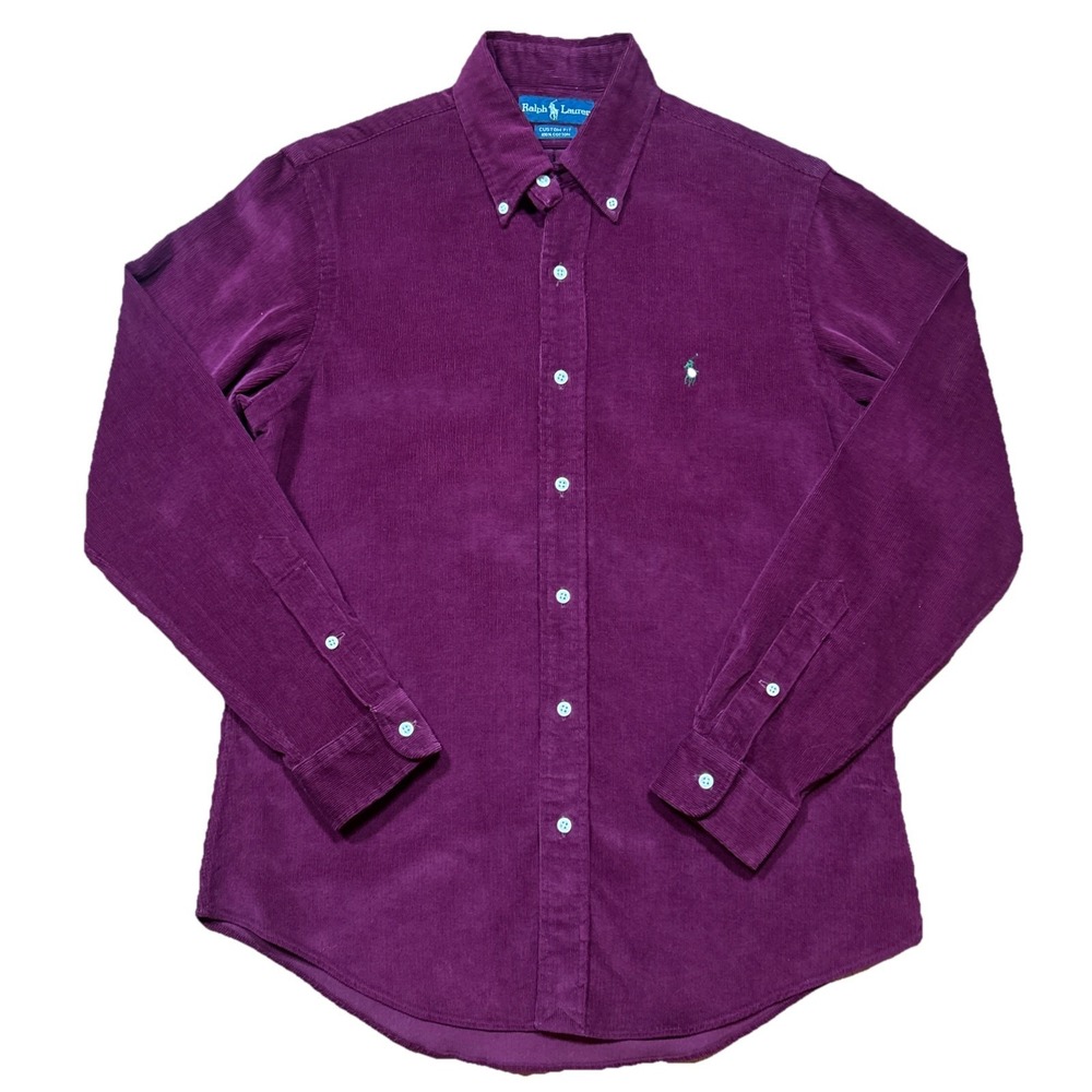 Vtg 90 Ralph Lauren Custom Fit Corduroy Shirt Mens M Medium Burgundy Button Down